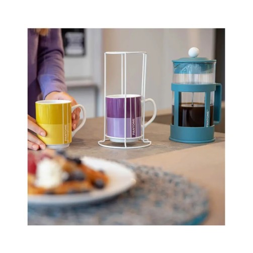 Set mit 2 Tassen und 1 blauen French-Press-Kaffeemaschine